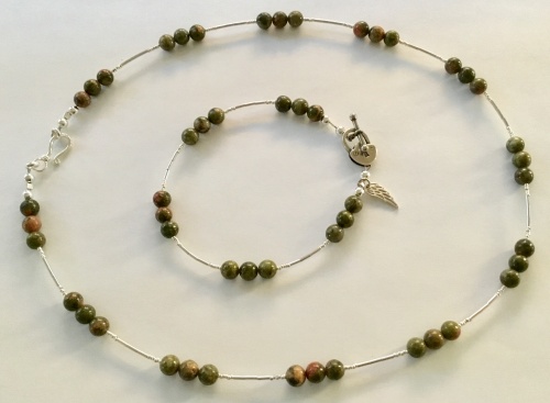 Unakite & Sterling Bracelet & Necklace Set