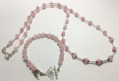 Rose Quartz & Sterling Bracelet & Necklace Set